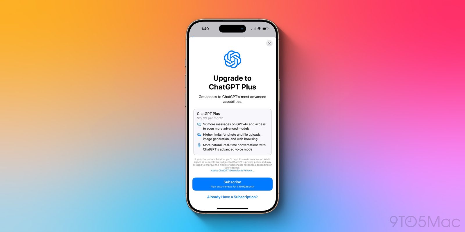 iOS 18.2 beta tilføjer 'Opgrader til ChatGPT Plus' mulighed i Indstillinger-app'en